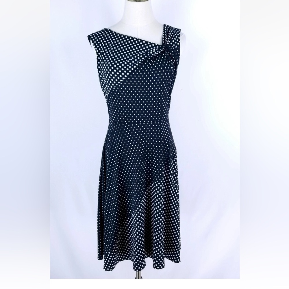 White House Black Market Black and White Dotted Midi Dress Fully Lined Size 00